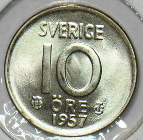 Sweden 1957 10 Ore Gem BU 197064 combine shipping