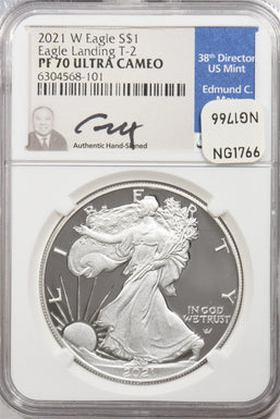 2021-W Silver Eagle EDMUND MOY HAND SIGNED LABEL T2 NGC PF70 ULTRA CAMEO NG1766