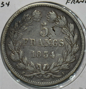 France 1834 I 5 Francs 296867 combine shipping
