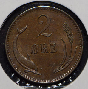 Denmark 1897 2 Ore Dolphin animal  901493 combine shipping