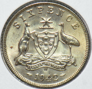 Australia 1942 D 6 Pence Kangaroo animal Emu 192747 combine shipping