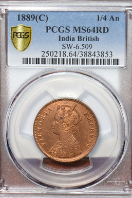 India British 1889 C 1/4 Anna PCGS MS64RD SW-6.509 PC0904* combine shipping<br/>