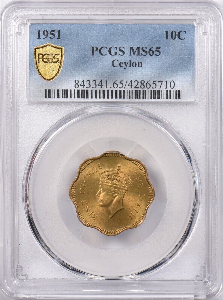 Ceylon 1951 10 Cents PCGS MS 65 Highest Graded By PCGS None Hgher PC1392 combine
