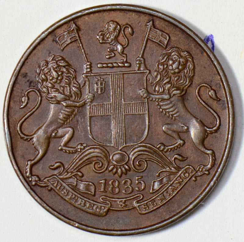 British India 1835 1/4 Anna lion Bengal Calcutta 18 berries, sloping 1, ty I0284