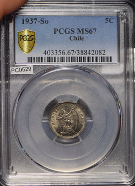 Chile 1937 So 5 Centavos PCGS MS67 PC0529 combine shipping