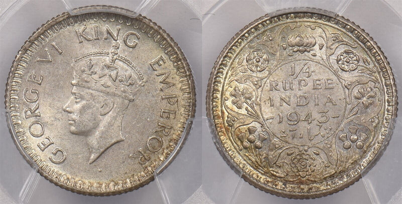 India British 1943 C 1/4 Rupee PCGS MS 63 SW-9.86 PI0045 combine shipping