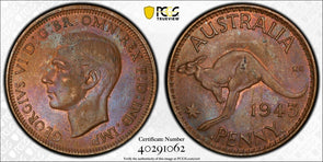 Australia 1943 Y. (p) Penny Kangaroo animal PCGS MS62BN PC1078 combine shipping