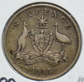 Australia 1935 Georgivs V 6 Pence Kangaroo animal Ostrich Austraila Coat of Arm