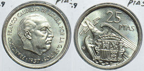 Spain 1957 FF 25 Pesetas 299079 combine shipping