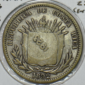 Costa Rica 1892 50 Centimos counterstamped on 1923 25 centavos 296755 combine sh