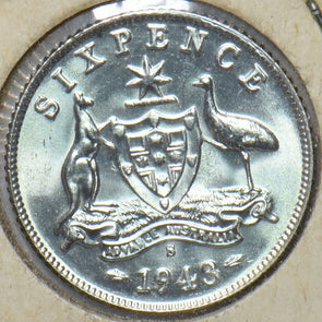 Australia 1943 S 6 Pence Kangaroo animal Emu 294838 combine shipping