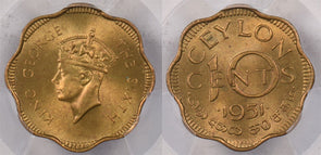 Ceylon 1951 10 Cents PCGS MS 65 Highest Graded By PCGS None Hgher PC1392 combine