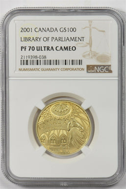 Canada 2001 100 Dollars gold NGC Proof 70 Ultra Cameo 0.25oz gold. Perfect 70. L
