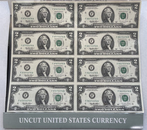 US 1995 United State Notes Atlanta #6 2 Dollars Uncut sheet of 8 in SSCA PK