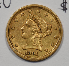 1861 $2.50 Gold Liberty Head Quarter Eagle gold AU GL0284