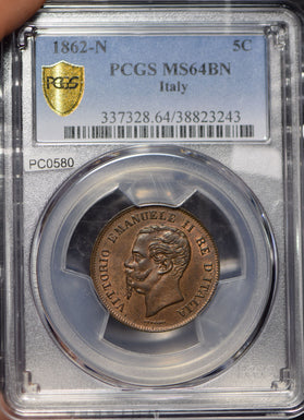 Italy 1862 5 Centesimi PCGS MS64BN PC0580 combine shipping