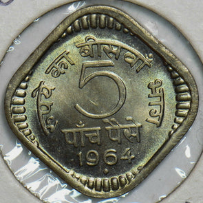 Republic India 1964 B 5 Paise Lion animal UNC 153080 combine shipping
