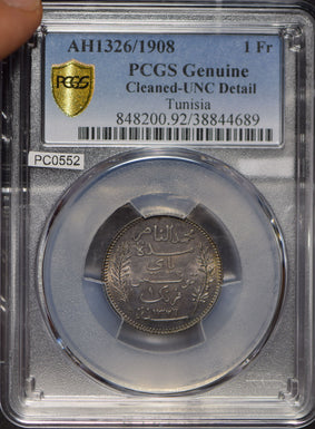 Tunisia 1908 AH 1326 Franc PCGS UNC lustrous PC0552 combine shipping