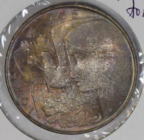Czechoslovakia 1965 25 Korun silver stunning golden and purple toning C0361 comb