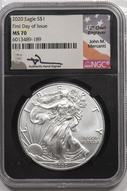 2020 Silver Eagle First Day of Issue NGC MS70 NI0029
