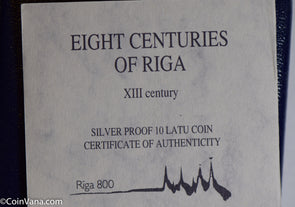 Latvia 1995 10 Latu silver /Riga 800 proof with certificate, case BU0485 combine