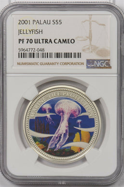 Palau 2001 5 Dollars silver NGC Proof 70UC Jellyfish Perfect 70 NG1418 combine s