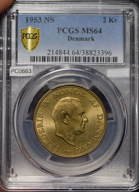 Denmark 1953 2 Kroner Lion animal PCGS MS64 PC0663 combine shipping