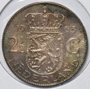 Netherlands 1963 2 1/2 Gulden Lion animal 294172 combine shipping