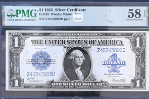 US 1923 $1 PMG Choice AU 58 EPQ Silver Certificates FR#238 Woods/White PM0281 co