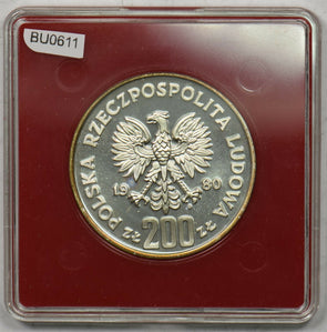 Poland 1980 200 Zloty Proof Lake Placid winter olympics stylized skier pattern B