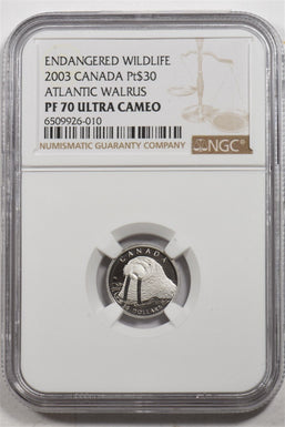 2003 Platinum Canada Pt$30 Atlantic Walrus NGC Proof 70 Ultra Cameo NG1732