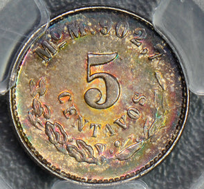 Mexico 1904  5 Centavos silver PCGS MS64 gorgeous magenta green toning PC0120 co