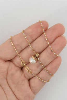 18K Gold Pearl Necklace 3.91g 16'' RG0197