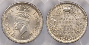 India British 1942 C 1/4 Rupee PCGS MS 63 SW-9.85 Prid-474 PI0016 combine shippi