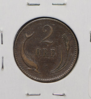Denmark 1880 2 Ore Porpoise animal  901403 combine shipping