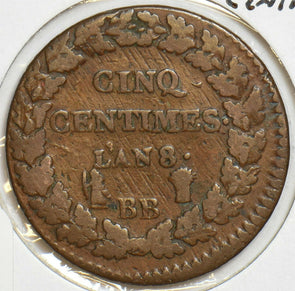 France 1799 ~1800. BB 5 Centimes LAN 8 298087 combine shipping
