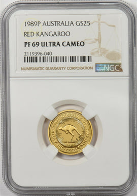 Australia 1989 P 25 Dollars gold Red kangaroo animal NGC Proof 69 Ultra Cameo 0.