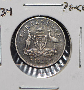 Australia 1934 3 Pence Kangaroo animal Moorhen  191272 combine shipping