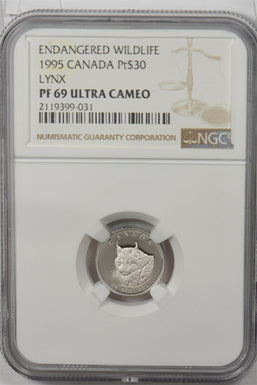 Canada 1995 30 Dollars platinum Lynx animal NGC Proof 69 Ultra Cameo 0.1oz plati