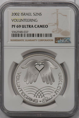 Israel 2002 2 New Sheqalim silver NGC Proof 69UC Volunteering NG1526 combine shi