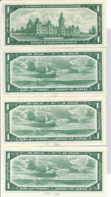 RC0124 Canada 1954 $1 AU~UNC lot of 4, various signiture combine shipping