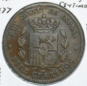 Spain 1877 -H AH 1335 10 Centimos 299085 combine shipping