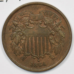 1864 Two Cents Lg motto. AU U0194