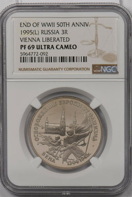 Russia USSR 1995 L 3 Roubles NGC Proof 69UC End of World War II 50th Anniversary