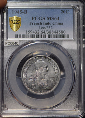French Indo China 1945 20 Cents PCGS MS64 Lec-252 PC0640 combine shipping