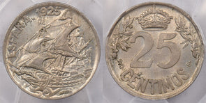 Spain 1925 PC-S 25 Centimos PCGS MS 63 PI0193 combine shipping