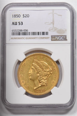 1850 Gold $20 Liberty Head Double Eagle NGC AU53 NG1772