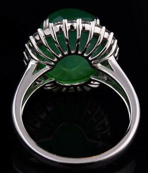 Chinese vintage natural emerald jade jadeite diamond platinum ring