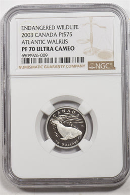 2003 Platinum Canada Pt$75 Atlantic Walrus NGC Proof 70 Ultra Cameo NG1733