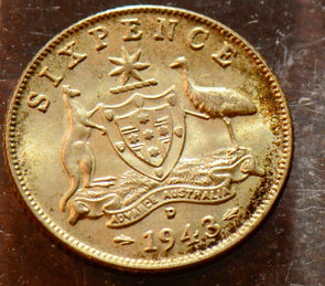 X0137 Australia 1943 6 Pence UNC combine shipping